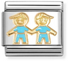 Nomination Yellow Gold and Blue Enamel Brothers Charm