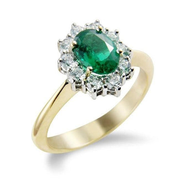 18ct yellow gold Emerald and diamond cluster ring - R. Mc Cullagh Jewellers