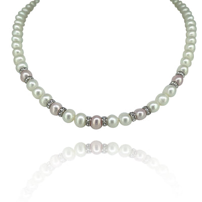 Noriko Pearl -Peach & White Pearl with Swarovski Roundels Necklace - R. Mc Cullagh Jewellers