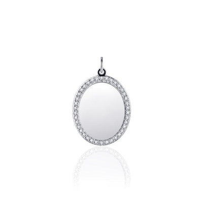 Sterling Silver pendant oval disc Medium Cz Surround 17mm - Engravable - R. Mc Cullagh Jewellers