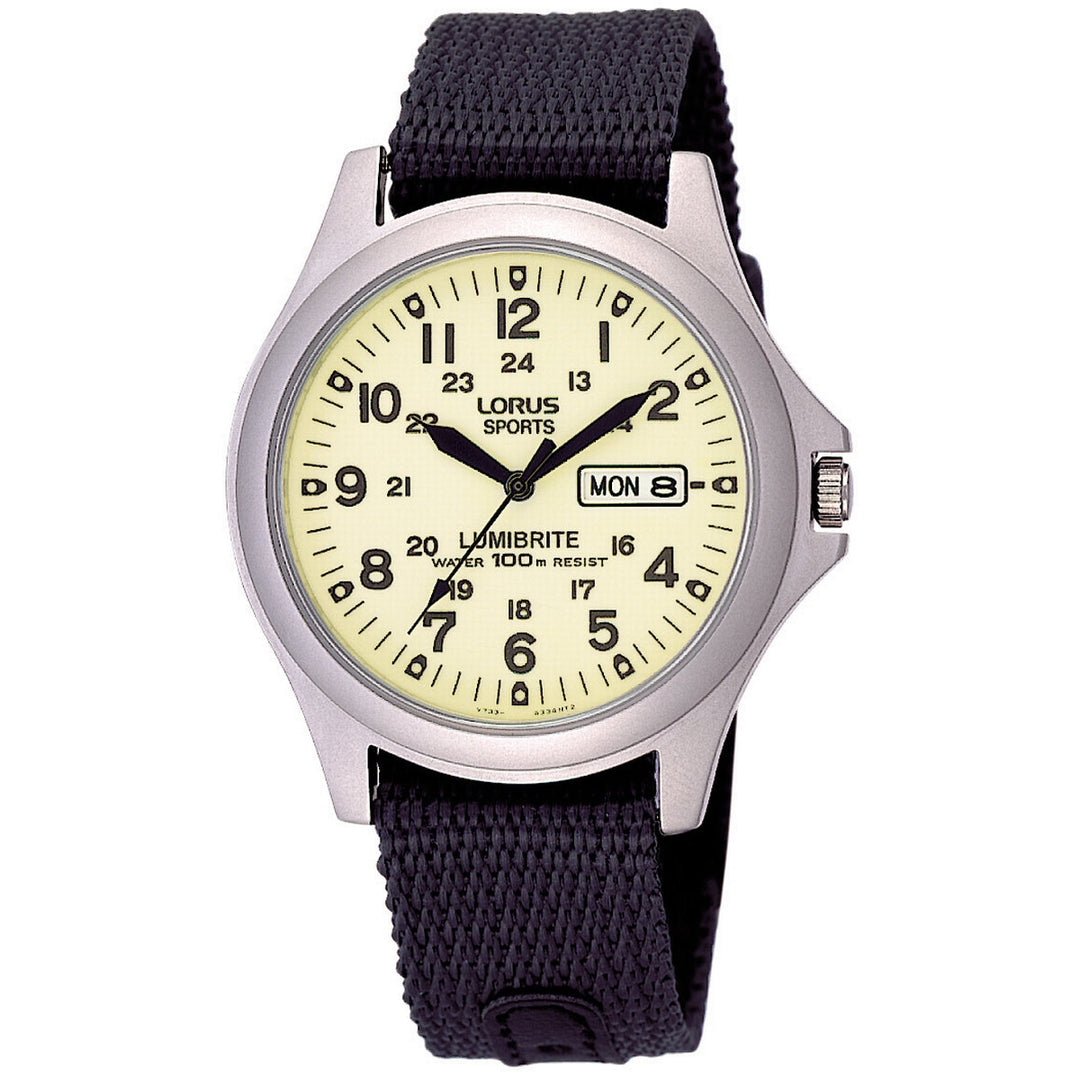 lorus quartz gents stainless steel lumibrite dial grey strap watch R. Mc Cullagh Jewellers