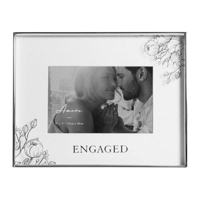 6" X 4" - AMORE BY JULIANA® SILVER FLORAL FRAME - ENGAGED - R. Mc Cullagh Jewellers