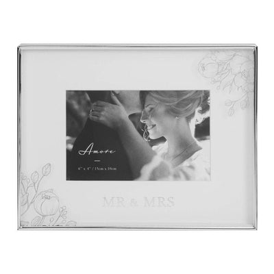 6" X 4" - AMORE BY JULIANA® SILVER FLORAL FRAME - MR & MRS - R. Mc Cullagh Jewellers
