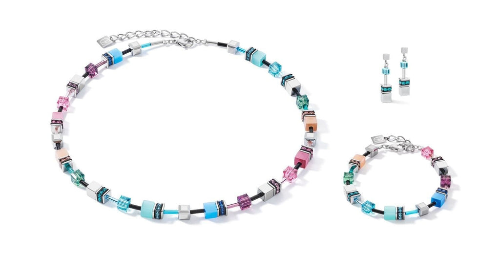 Coeur de Lion Geo CUBE Necklace Rainbow Crystal Beads Made in Germany 17