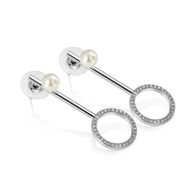 Drop Earrings with Clear and Pearl Stone Settings - R. Mc Cullagh Jewellers