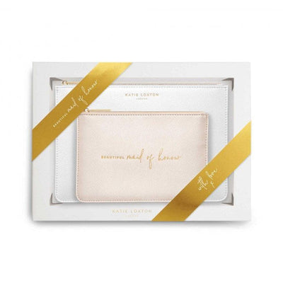 Katie Loxton BRIDAL PERFECT POUCH GIFT SET | BEAUTIFUL MAID OF HONOUR | METALLIC WHITE - R. Mc Cullagh Jewellers
