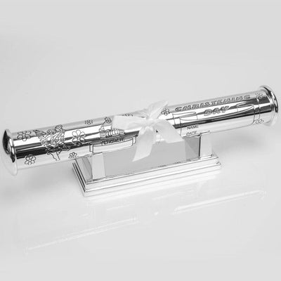 SILVERPLATED CHRISTENING CERTIFICATE HOLDER & STAND - R. Mc Cullagh Jewellers