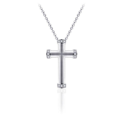 Sterling Silver cross pendant 12mm stone set points - R. Mc Cullagh Jewellers