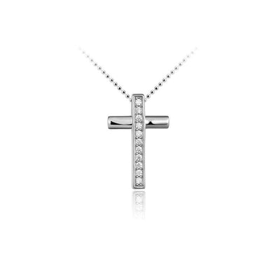 Sterling Silver Cross pendant, single vertical row cz - R. Mc Cullagh Jewellers