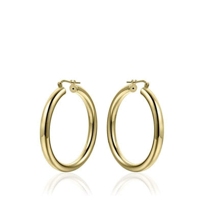 Sterling Silver hoop earring 4mm x 35mm gold plated - R. Mc Cullagh Jewellers