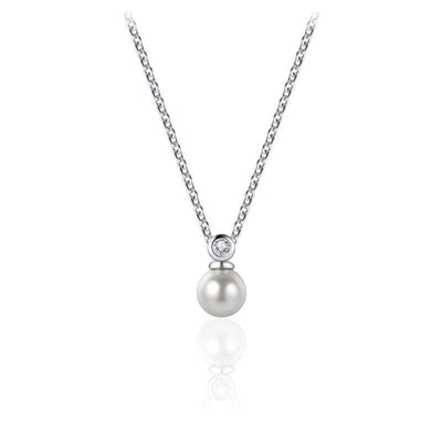 Sterling Silver pearl & CZ Rubover pendant - R. Mc Cullagh Jewellers