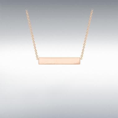 STERLING SILVER ROSE GOLD PLATED 32MM X 5MM HORIZONTAL BAR NECKLACE 43CM/17" - R. Mc Cullagh Jewellers